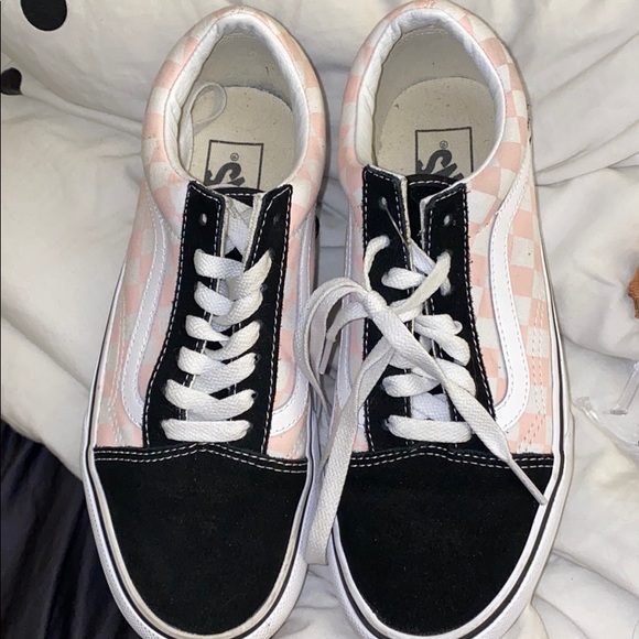 pink checkered platform vans